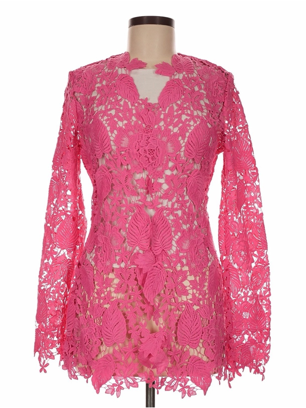 Banjul Barbiecore Hot Pink Floral Lace Duster Jacket Cardigan Overlay Small
